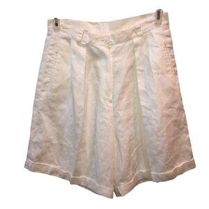 VTG White Linen High Waist A Line Cuffed Culotte Pockets Shorts Size 10 30"